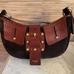 Yves Saint Laurent Brown Suede Gold Studded Shoulder Bag